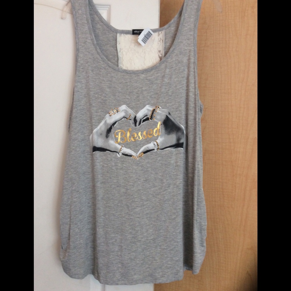 New Gray color/printed front women top plus 1X